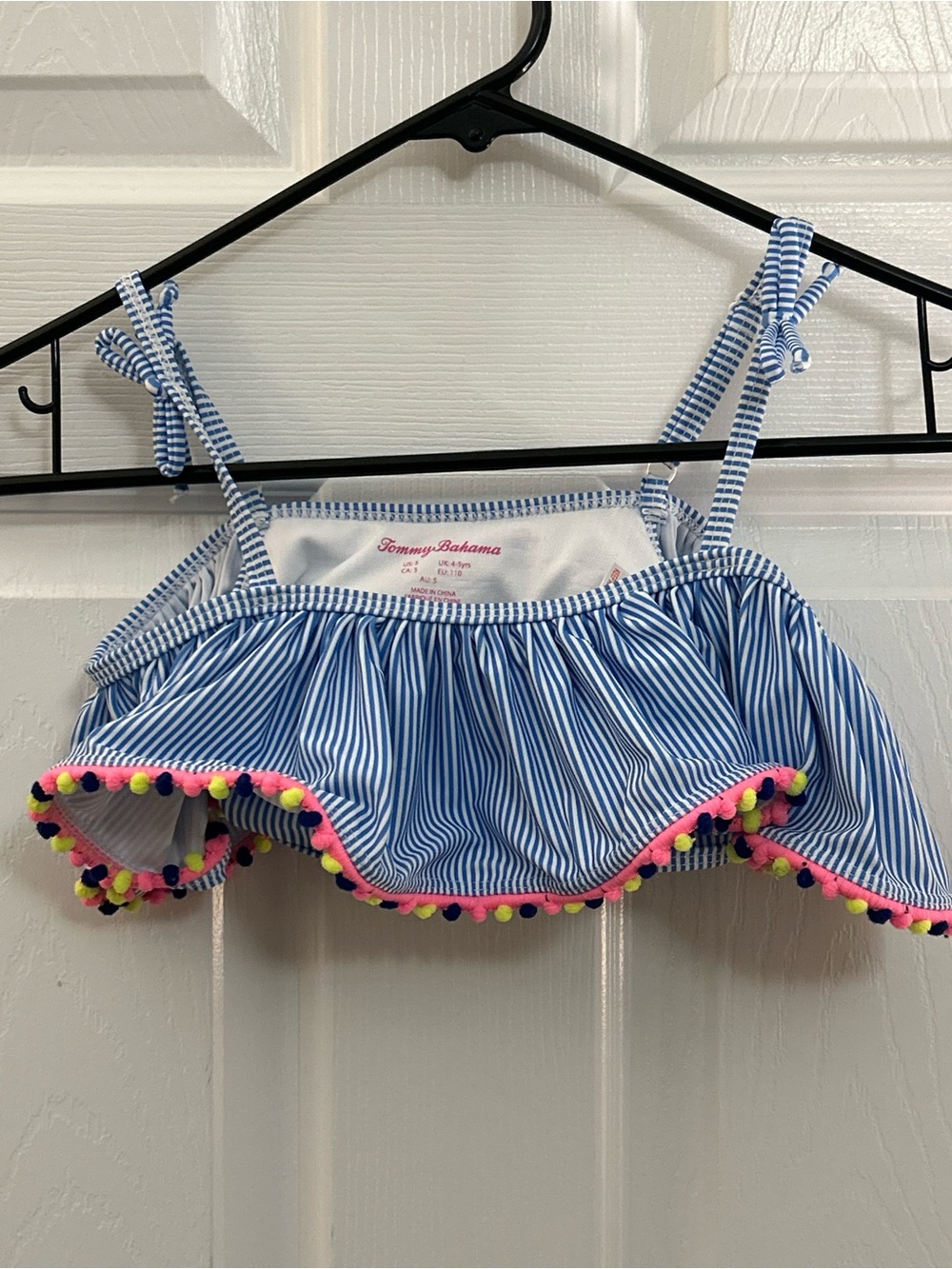 Tommy Bahama Girls Blue Stripe Pom Pom Bikini Swim Top Size 5